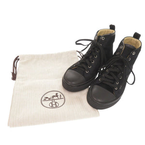 エルメス ジミー ハラコ サイズ35 1/2 ブラック ハイカット スニーカー 黒 0233【中古】HERMES