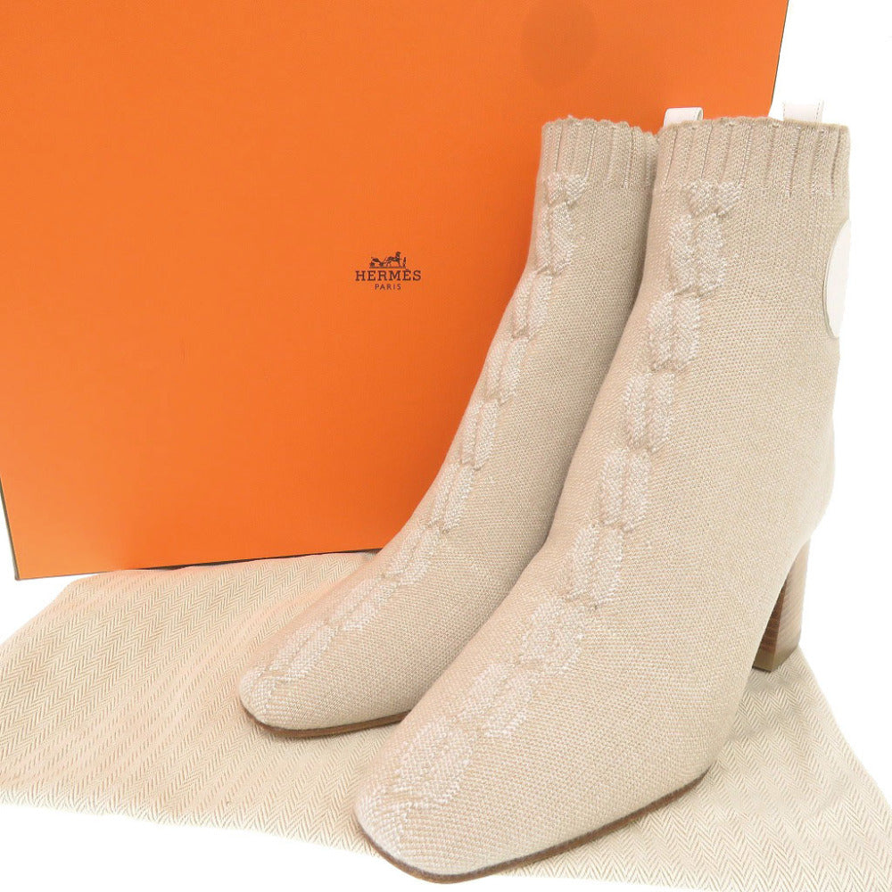 美品 エルメス ヴォルヴェール ニット サイズ37 ベージュ アンクル ソックス ショートブーツ ブーツ 0244【中古】HERMES