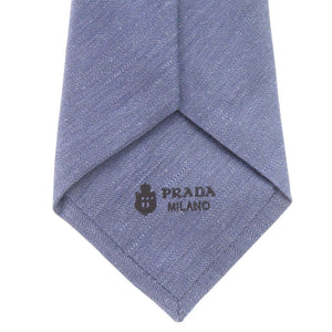 プラダ ロゴ リネン シルク ブルー ネクタイ 0247【中古】PRADA メンズ