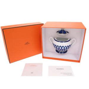 未使用品 エルメス Bleus d'Ailleurs ブルー ダイユール 磁器 ホワイト ブルー シュガーボウル 白 青 0318【中古】HERMES