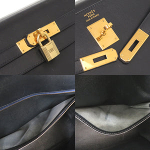 エルメス ケリー35 内縫い ボックスカーフ ネイビー ゴールド金具 〇Z刻印(1996年製) ハンドバッグ 0340【中古】HERMES