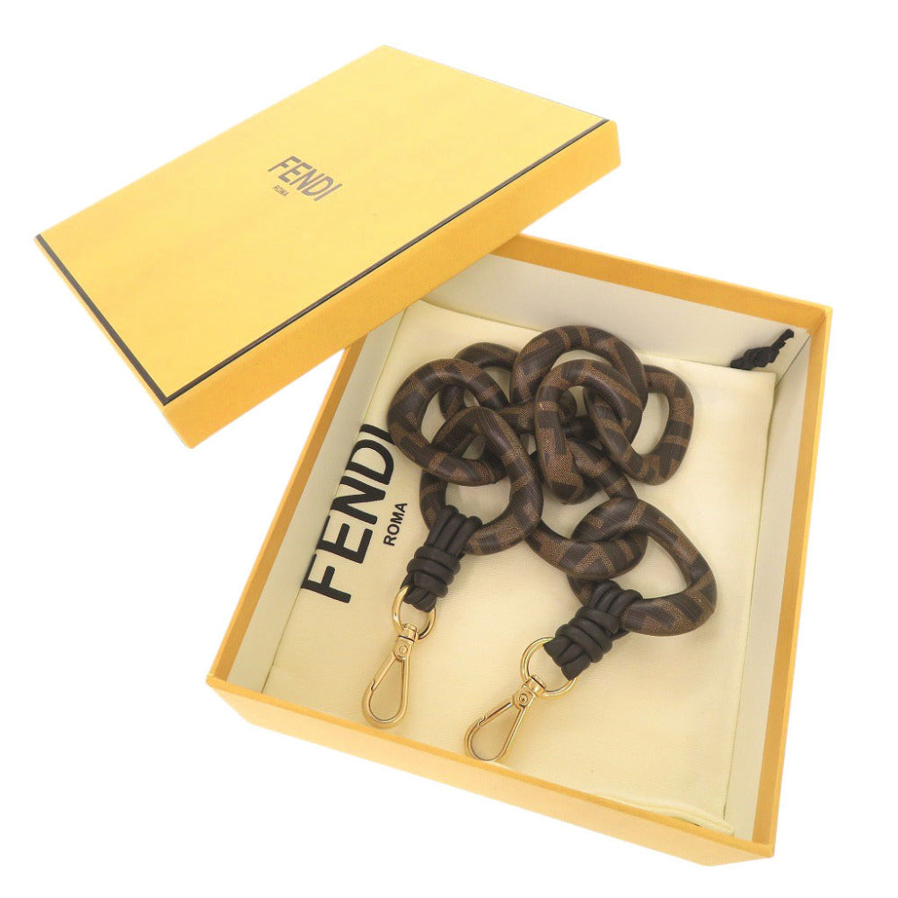 新品同様 フェンディ ストラップ ユー ミニ レザー ブラウン ショート ストラップ 茶 0354【中古】FENDI