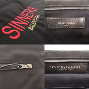 バレンシアガ ロゴ ナイロン ブラック ポーチ クラッチバッグ 黒 0358【中古】BALENCIAGA メンズ