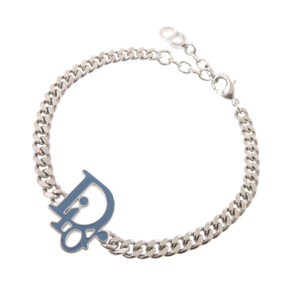 美品 ディオール ロゴ ブレスレット メタル ブルー シルバー 0363【中古】Dior