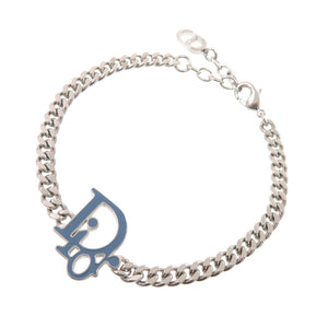 美品 ディオール ロゴ ブレスレット メタル ブルー シルバー 0363【中古】Dior