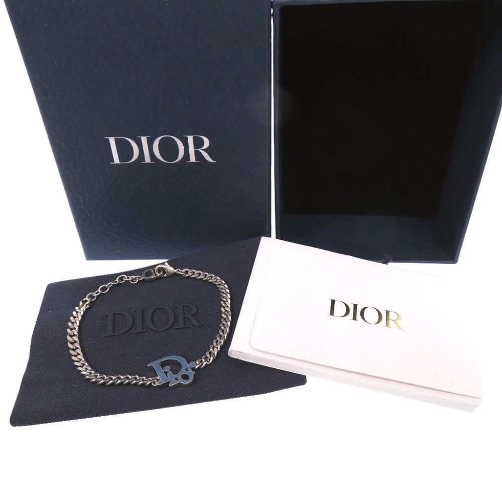 美品 ディオール ロゴ ブレスレット メタル ブルー シルバー 0363【中古】Dior