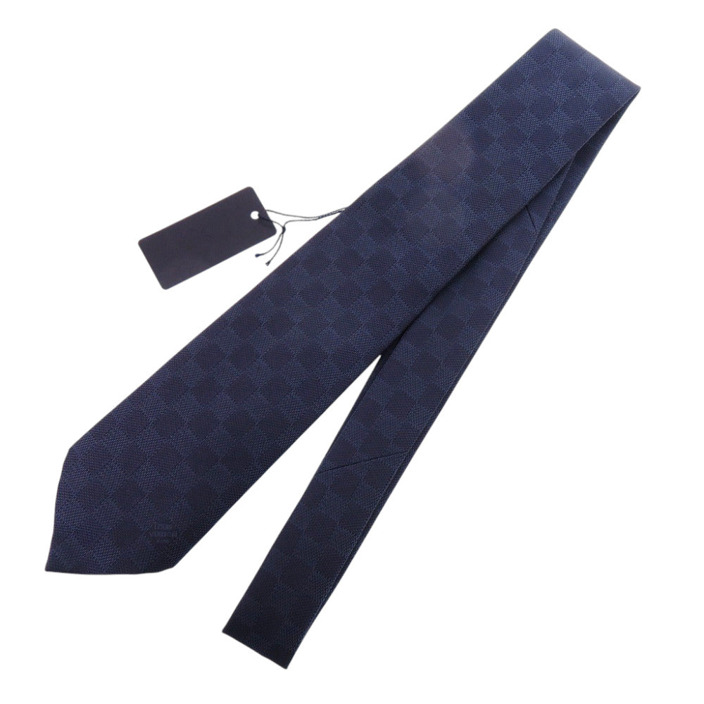 未使用 ルイ ヴィトン クラヴァット ダミエ クラシック 8CM M78753 シルク ネイビー ネクタイ 紺 LV 0367【中古】LOUIS VUITTON メンズ