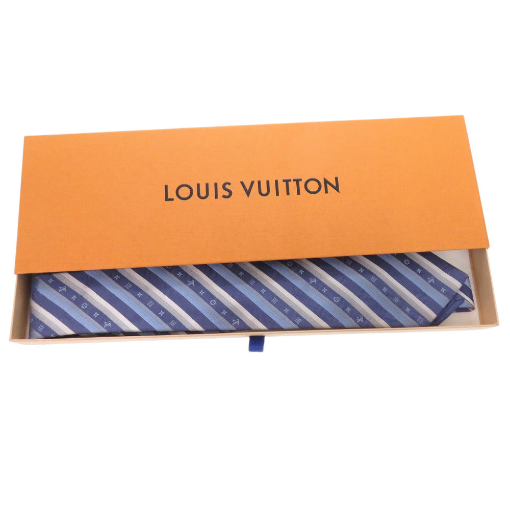 未使用 ルイ ヴィトン モノグラム ストライプ M75945 シルク 水色 ネクタイ LV 0368【中古】LOUIS VUITTON メンズ