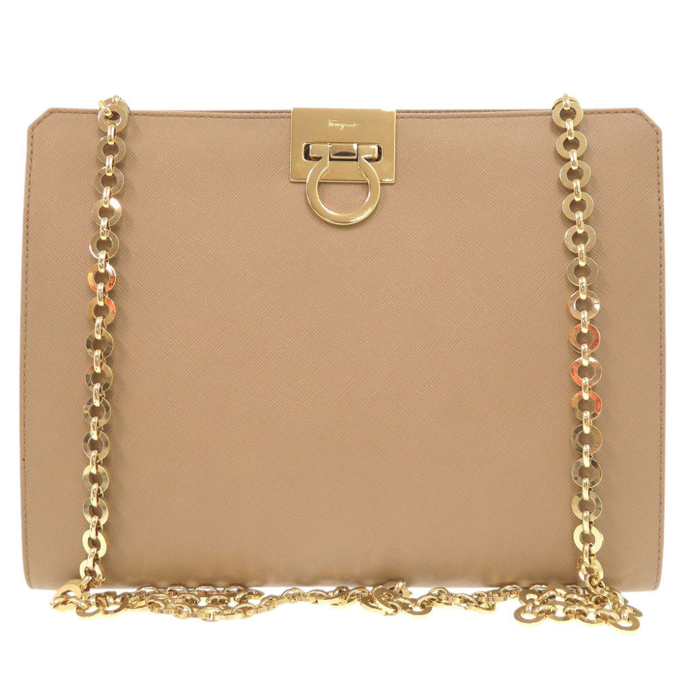 美品 サルヴァトーレフェラガモ ガンチーニ レザー ベージュ チェーンショルダー ショルダーバッグ 0375【中古】Salvatore Ferragamo
