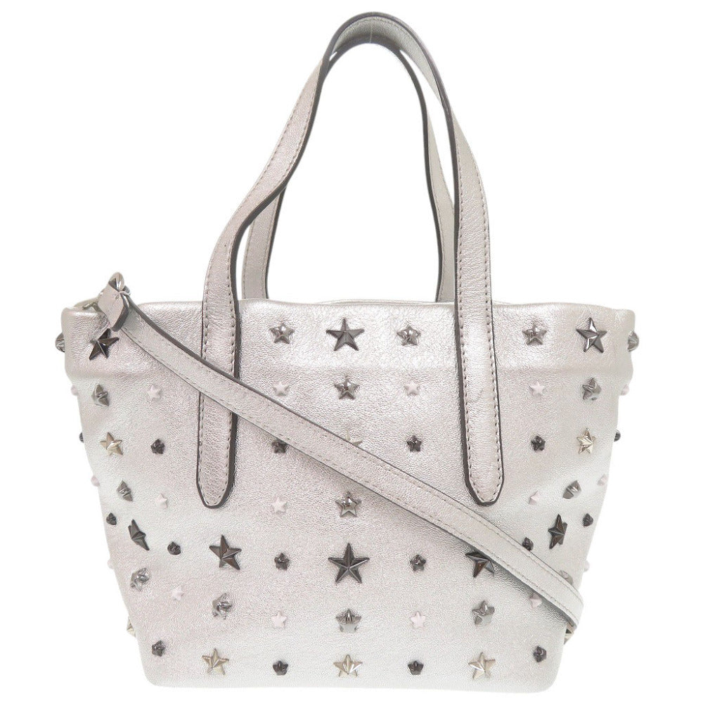 美品 ジミーチュウ MINISARA ミニサラ スタースタッズ レザー シルバー 2WAY ハンドバッグ ショルダーバッグ 0376【中古】JIMMY CHOO