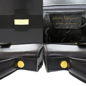 美品 サルヴァトーレフェラガモ ワンハンドル ヴァラリボン L21 5301 レザー ブラック ハンドバッグ 黒 0379【中古】Salvatore Ferragamo