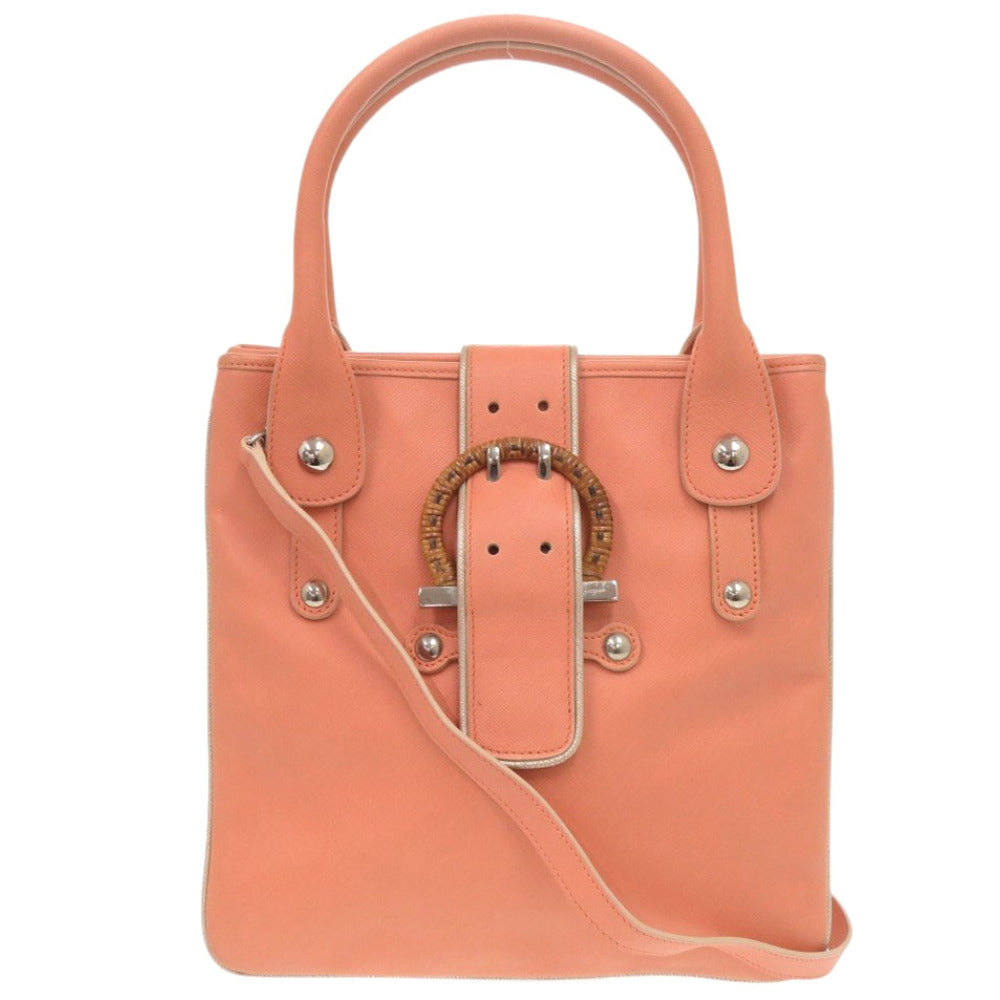 サルヴァトーレフェラガモ ガンチーニ EY-21 6310 レザー ピンク 2way ハンドバッグ ショルダーバッグ 0381【中古】Salvatore Ferragamo