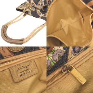 サルヴァトーレフェラガモ ガンチーニ 花柄 トンボ キャンバス マルチカラー トートバッグ 0383【中古】Salvatore Ferragamo