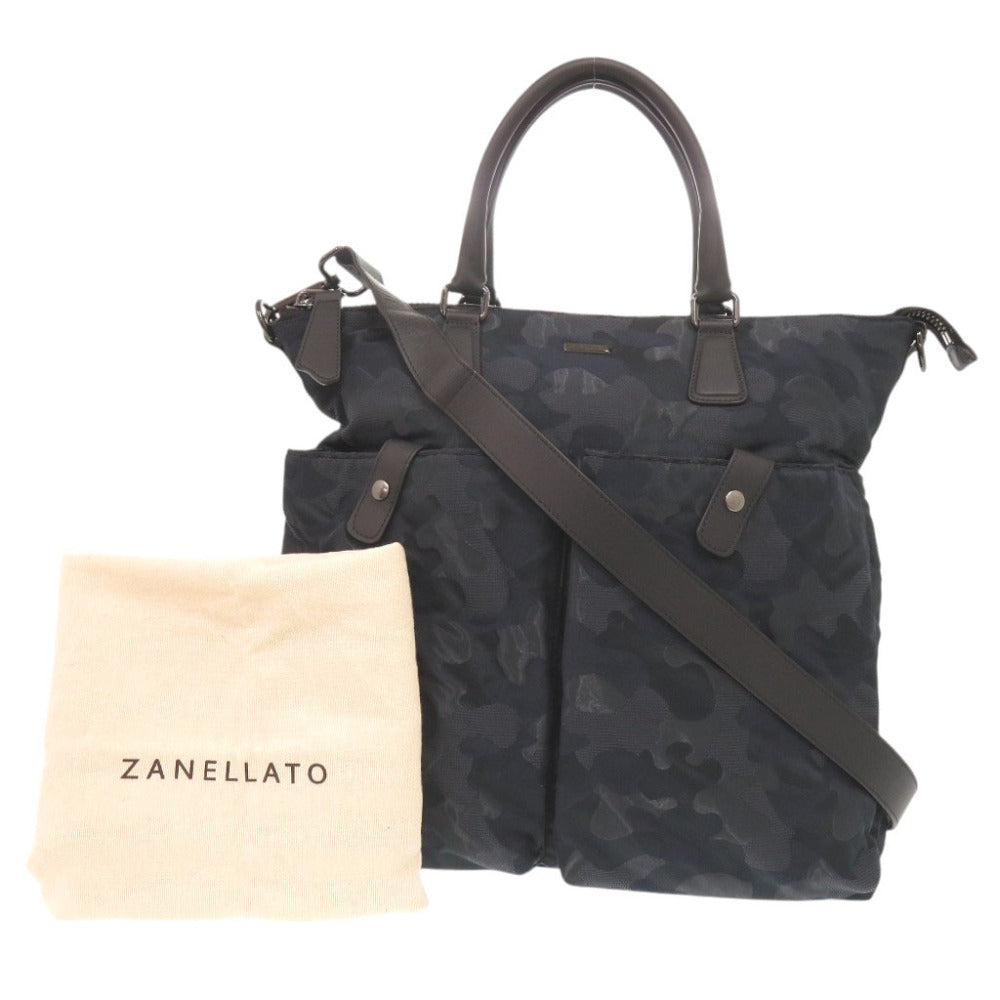 美品 ザネラート カモフラージュ柄 ナイロン ネイビー 2WAY トートバッグ ショルダーバッグ 0386【中古】ZANELLATO