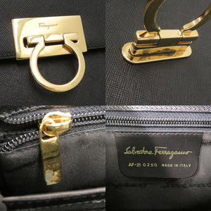 美品 サルヴァトーレフェラガモ ガンチーニ AF-21 0290 2WAY レザー ブラック ハンドバッグ 黒 0387【中古】Salvatore Ferragamo