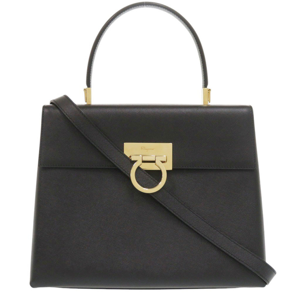 美品 サルヴァトーレフェラガモ ガンチーニ AF-21 0290 2WAY レザー ブラック ハンドバッグ 黒 0387【中古】Salvatore Ferragamo