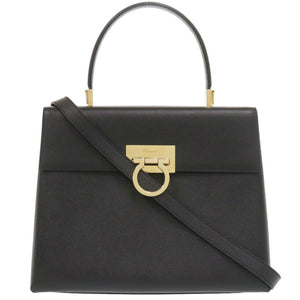 美品 サルヴァトーレフェラガモ ガンチーニ AF-21 0290 2WAY レザー ブラック ハンドバッグ 黒 0387【中古】Salvatore Ferragamo