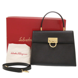 美品 サルヴァトーレフェラガモ ガンチーニ AF-21 0290 2WAY レザー ブラック ハンドバッグ 黒 0387【中古】Salvatore Ferragamo