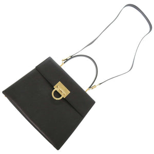 美品 サルヴァトーレフェラガモ ガンチーニ AF-21 0290 2WAY レザー ブラック ハンドバッグ 黒 0387【中古】Salvatore Ferragamo