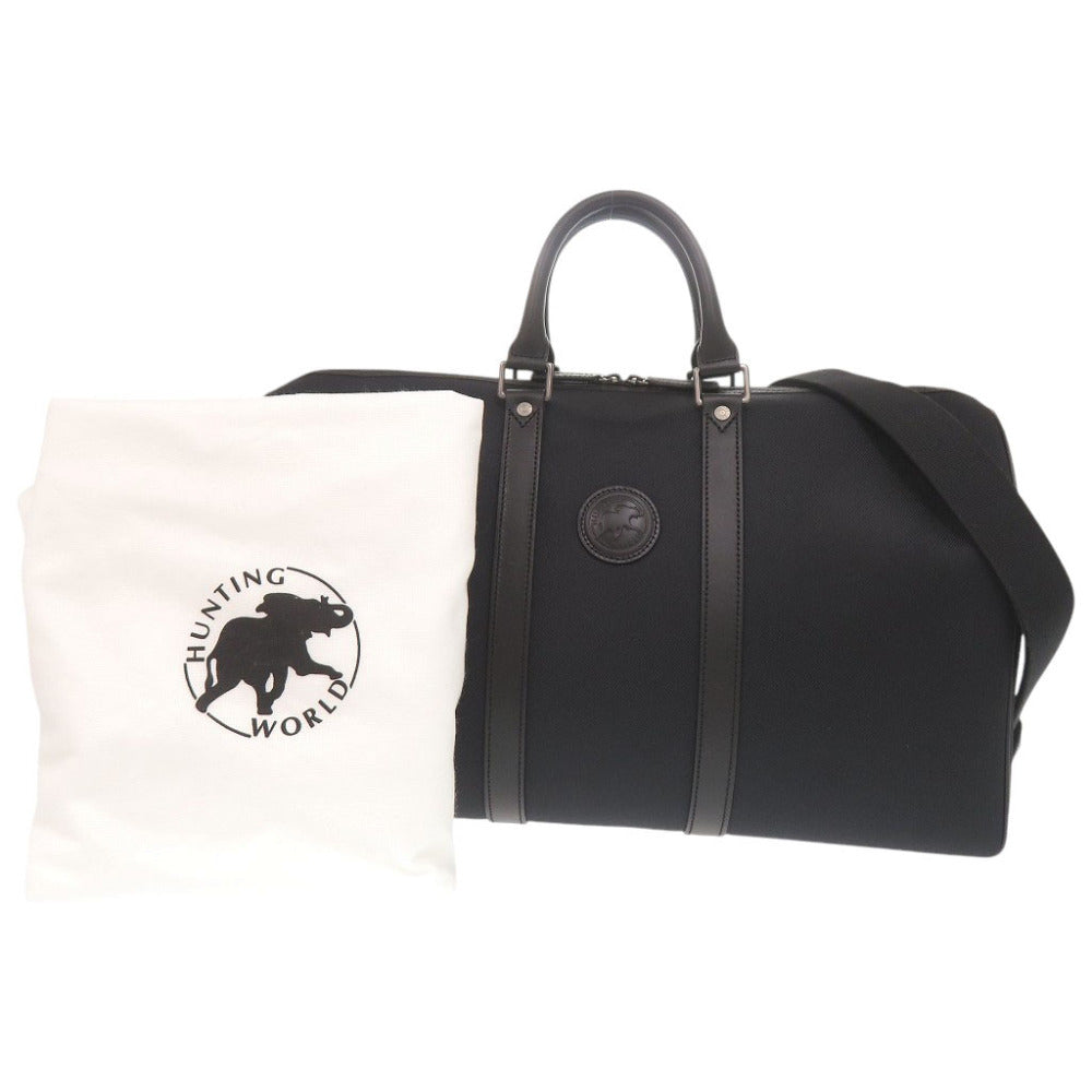 未使用品 ハンティングワールド キャンバス レザー ブラック 2WAY ボストンバッグ 黒 0397【中古】HUNTING WORLD メンズ