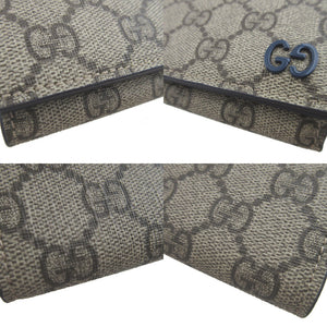 美品 グッチ 768251 GGスプリーム レザー ベージュ ブルー 青 コンパクトウォレット 3つ折り財布 財布 0406【中古】GUCCI