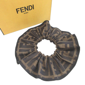 新品同様 フェンディ ズッカ柄 キャンバス ブラウン 茶 シュシュ ヘアゴム 0408【中古】FENDI