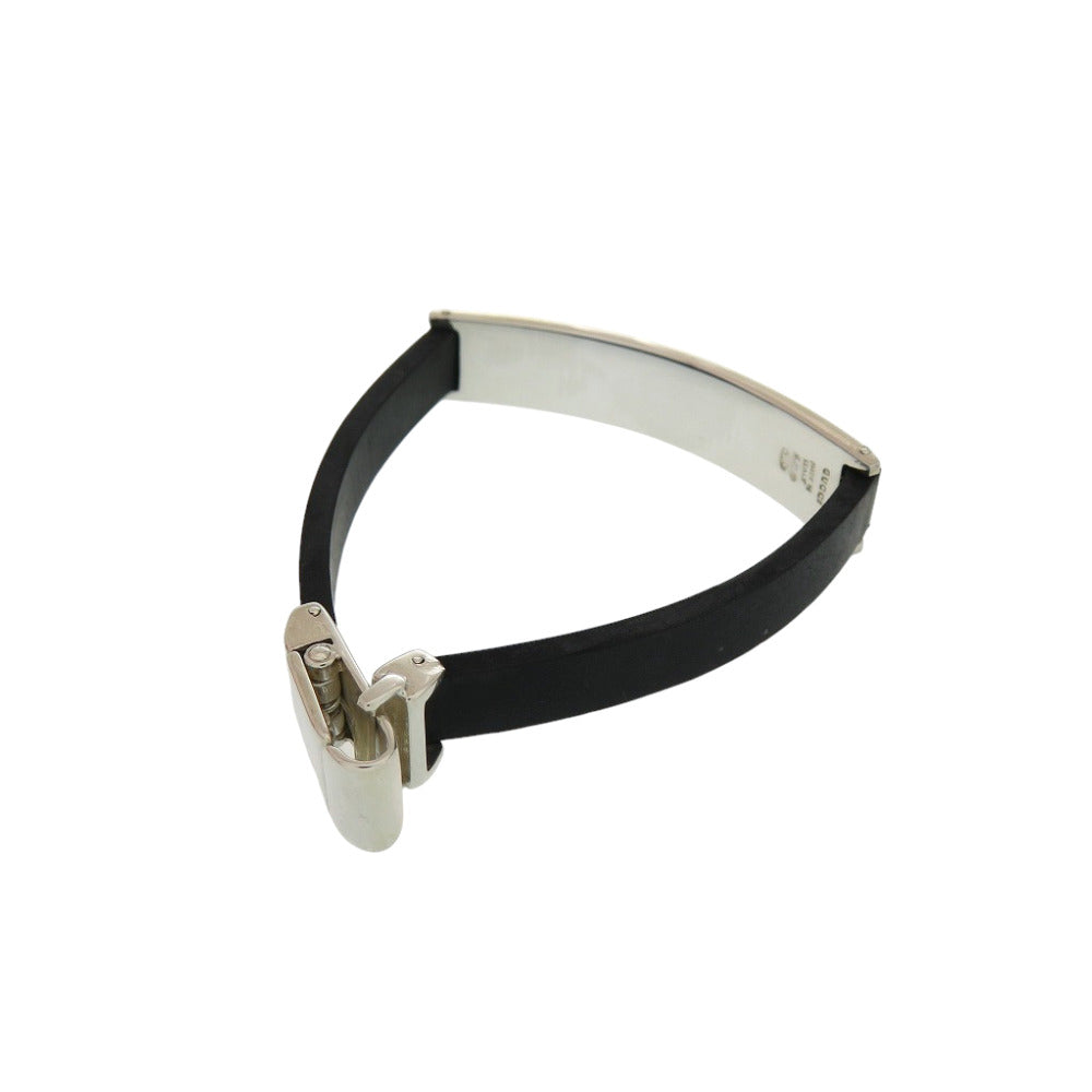 美品 グッチ SV925プレート×ラバー シルバー925 ブラック シルバー ブレスレット 黒 0425【中古】GUCCI