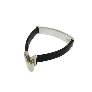 美品 グッチ SV925プレート×ラバー シルバー925 ブラック シルバー ブレスレット 黒 0425【中古】GUCCI