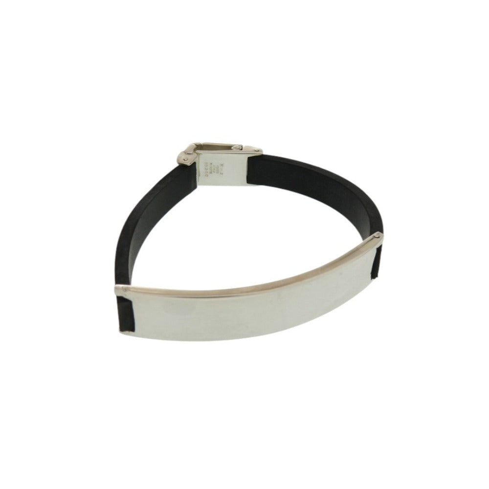 美品 グッチ SV925プレート×ラバー シルバー925 ブラック シルバー ブレスレット 黒 0425【中古】GUCCI