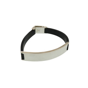 美品 グッチ SV925プレート×ラバー シルバー925 ブラック シルバー ブレスレット 黒 0425【中古】GUCCI