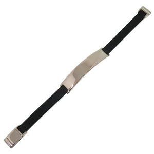 美品 グッチ SV925プレート×ラバー シルバー925 ブラック シルバー ブレスレット 黒 0425【中古】GUCCI