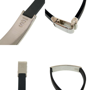美品 グッチ SV925プレート×ラバー シルバー925 ブラック シルバー ブレスレット 黒 0425【中古】GUCCI