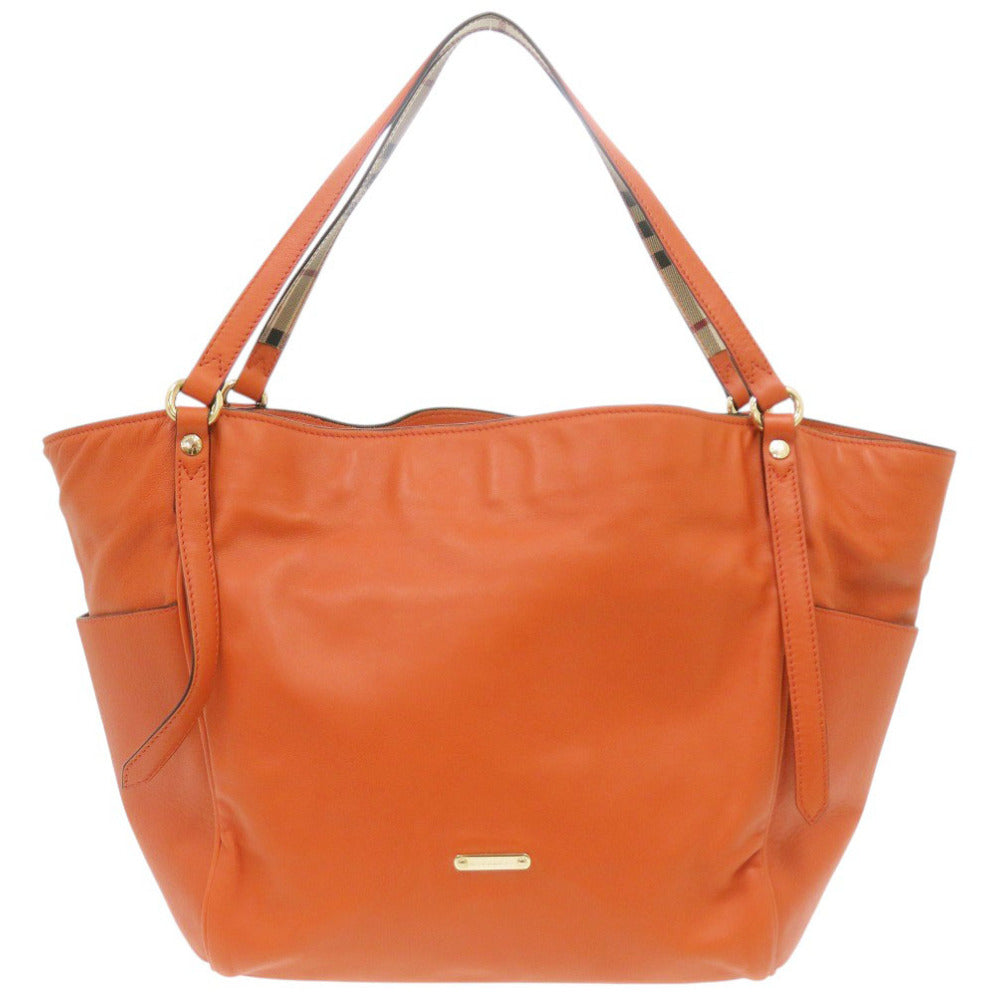 美品 バーバリー スモール カンタベリー ノバチェック レザー オレンジ トートバッグ 0477【中古】BURBERRY