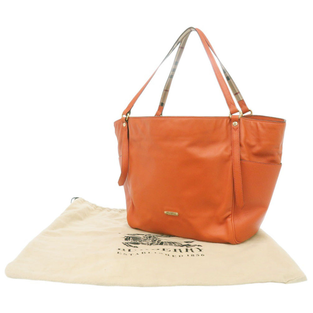 美品 バーバリー スモール カンタベリー ノバチェック レザー オレンジ トートバッグ 0477【中古】BURBERRY