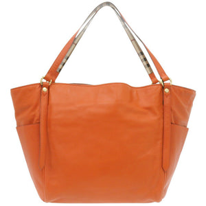 美品 バーバリー スモール カンタベリー ノバチェック レザー オレンジ トートバッグ 0477【中古】BURBERRY