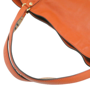 美品 バーバリー スモール カンタベリー ノバチェック レザー オレンジ トートバッグ 0477【中古】BURBERRY