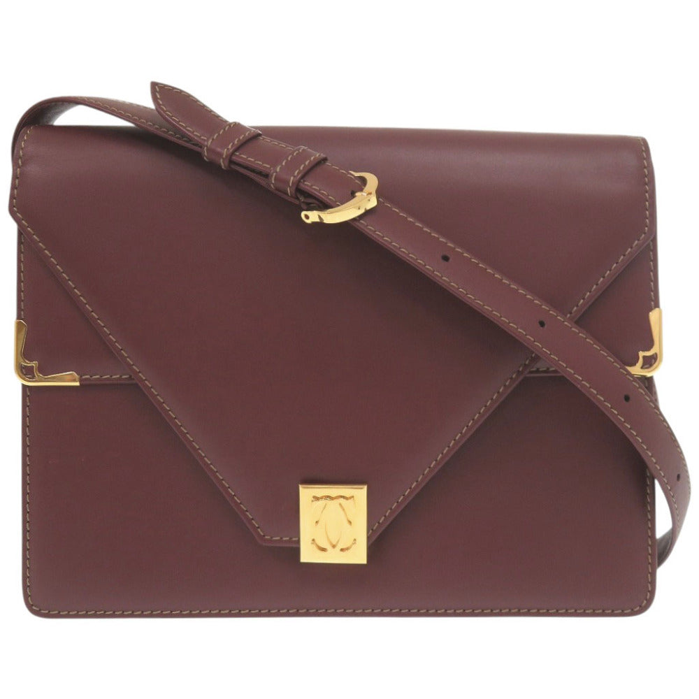 カルティエ マストライン レザー ボルドー ショルダーバッグ 0480【中古】CARTIER