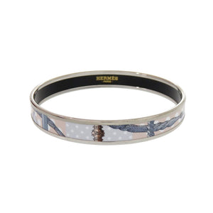 美品 エルメス エマイユPM メタル シルバー ブルー バングル 0489【中古】HERMES