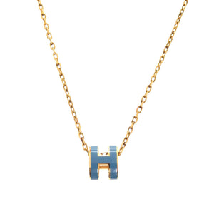 新品同様 エルメス ポップアッシュ ミニ ネックレス ブルー ゴールド金具 ネックレス アクセサリー 0985 【中古】 HERMES