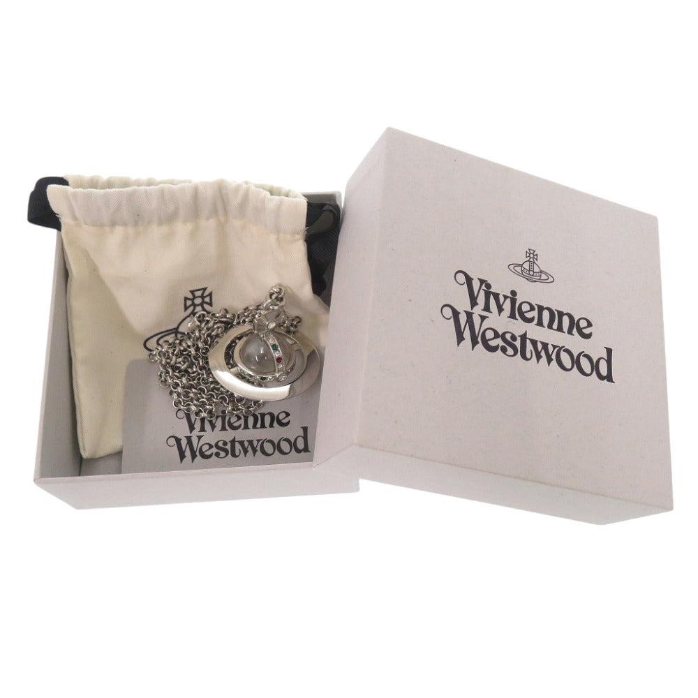 ヴィヴィアンウエストウッド NEW SMALL ORB ネックレス 真鍮 ラインストーン シルバー 0500【中古】Vivienne Westwood
