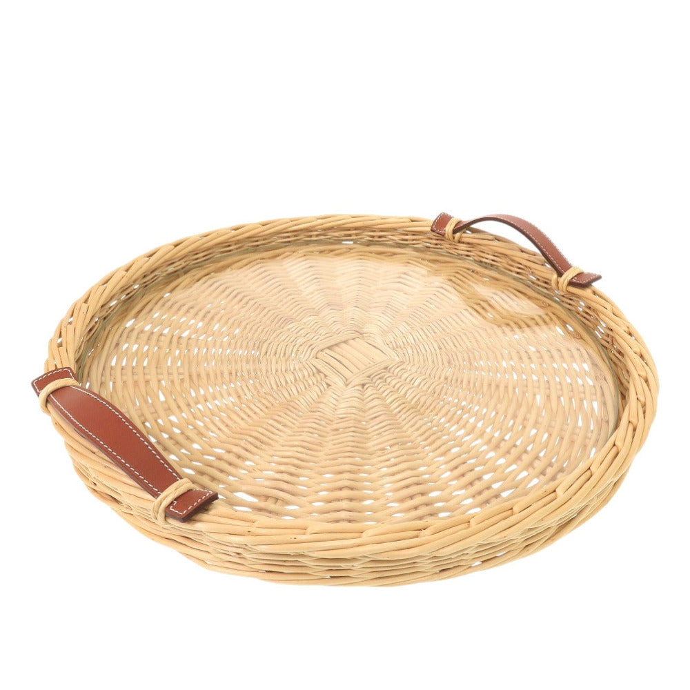新品同様 エルメス オズレ ラウンドトレー スモール ガラス付き ラタン ヴォースイフト ブラウン 0501【中古】HERMES