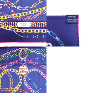 新品同様 エルメス カレ90 Reaction En Chaire レアクション アン シェーヌシルク インディゴ スカーフ 青 0549【中古】HERMES