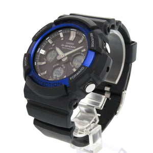 美品 カシオ G-SHOCK GAW-100B-1A2JF 樹脂 アルミ ブラック ブルー タフソーラー 腕時計 黒 Gショック 0579【中古】CASIO