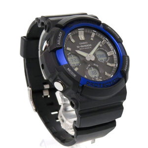 美品 カシオ G-SHOCK GAW-100B-1A2JF 樹脂 アルミ ブラック ブルー タフソーラー 腕時計 黒 Gショック 0579【中古】CASIO