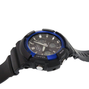 美品 カシオ G-SHOCK GAW-100B-1A2JF 樹脂 アルミ ブラック ブルー タフソーラー 腕時計 黒 Gショック 0579【中古】CASIO