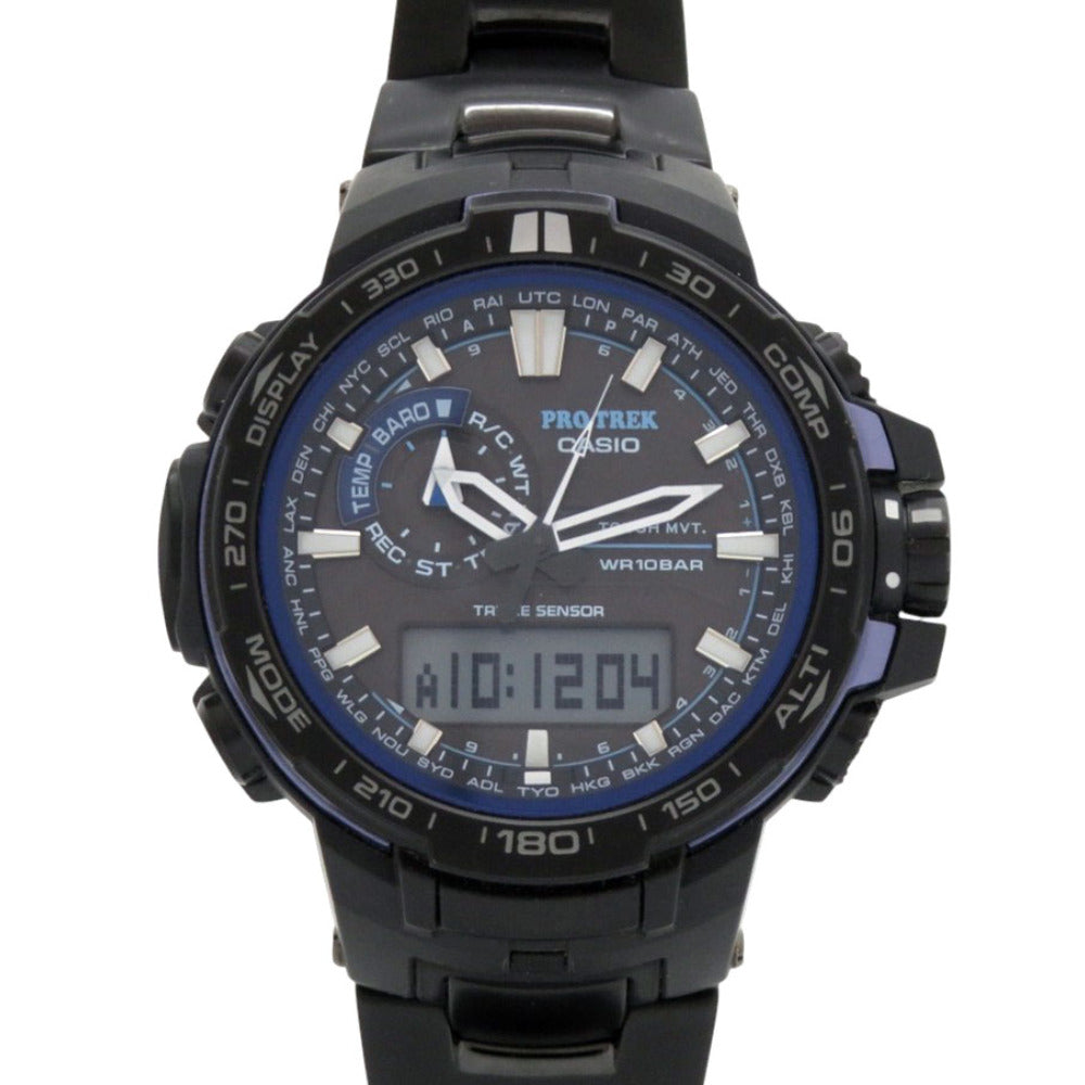 美品 カシオ プロトレック PRW-6000YT-1BJF タフソーラー ブラック ブルー 腕時計 チタン 黒 0583【中古】CASIO