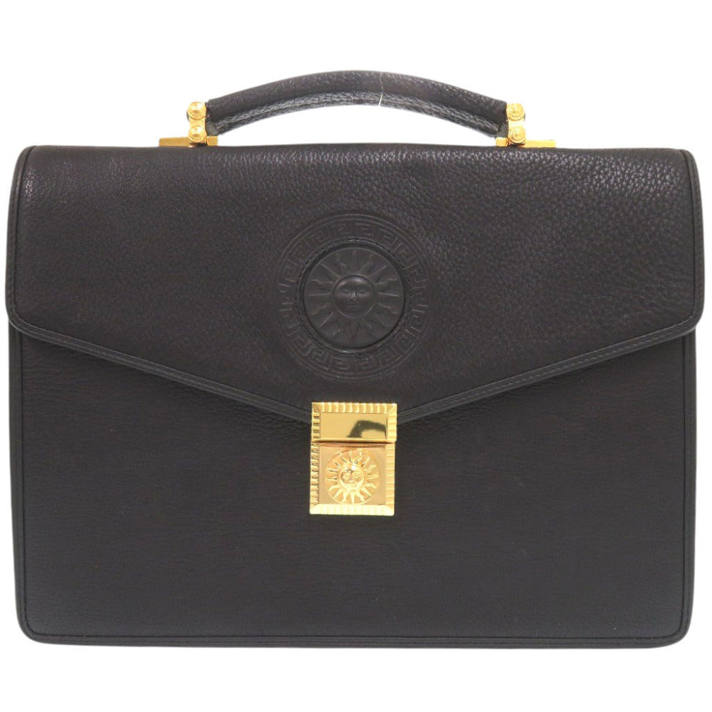 美品 ヴェルサーチ ヴィンテージ サンバースト レザー ブラック ビジネスバッグ ハンドバッグ 黒 0598【中古】Versace