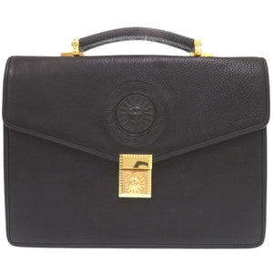 美品 ヴェルサーチ ヴィンテージ サンバースト レザー ブラック ビジネスバッグ ハンドバッグ 黒 0598【中古】Versace