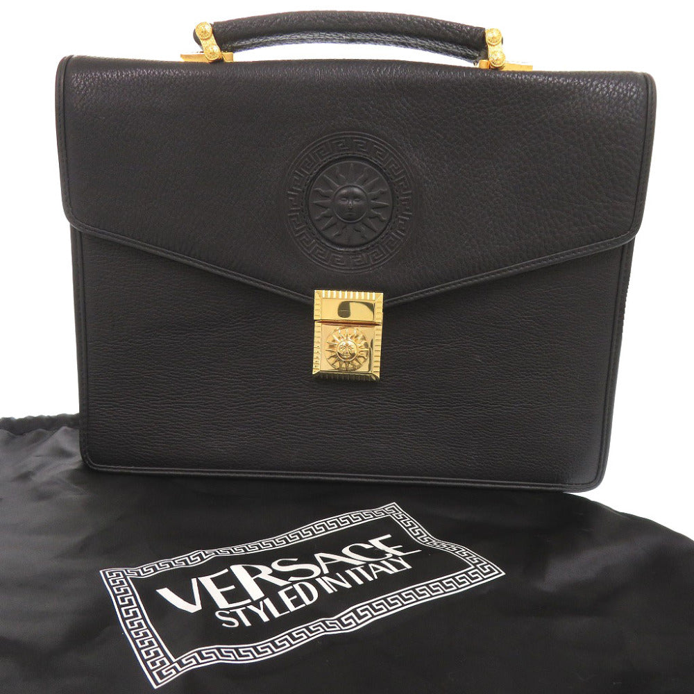 美品 ヴェルサーチ ヴィンテージ サンバースト レザー ブラック ビジネスバッグ ハンドバッグ 黒 0598【中古】Versace