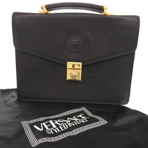 美品 ヴェルサーチ ヴィンテージ サンバースト レザー ブラック ビジネスバッグ ハンドバッグ 黒 0598【中古】Versace